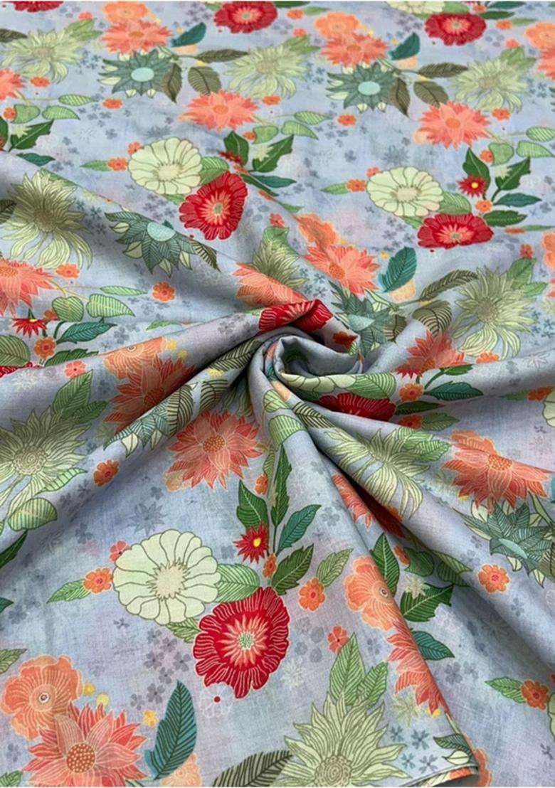 Powder Blue Printed Cotton Kurta Set - Indya