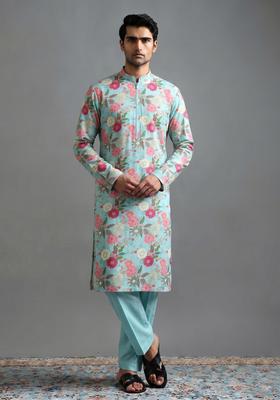 Blue Printed Cotton Kurta Set