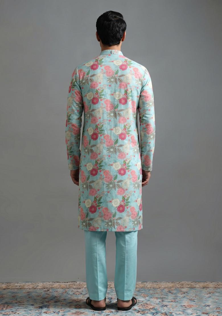 Blue Printed Cotton Kurta Set - Indya