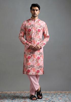 Pink Printed Cotton Kurta Set