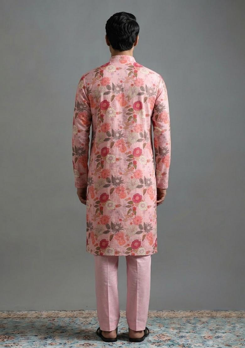 Pink Printed Cotton Kurta Set - Indya