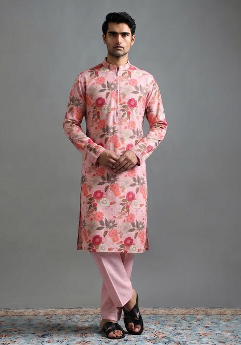 Pink Printed Cotton Kurta Set