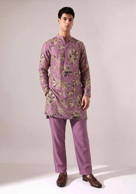 Purple Printed Crepe Kurta Set