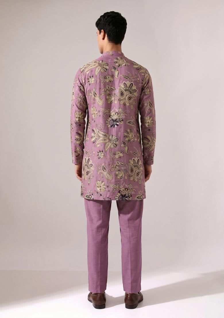 Purple Printed Crepe Kurta Set - Indya