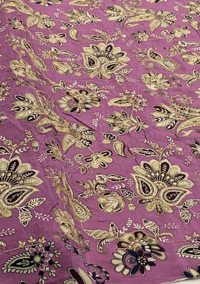 Purple Printed Crepe Kurta Set - Indya
