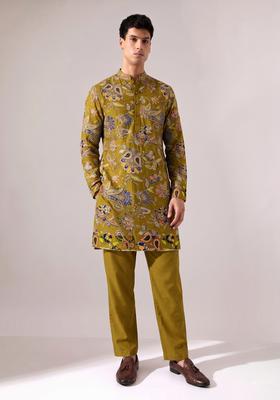 Olive Green Printed Crepe Kurta Set