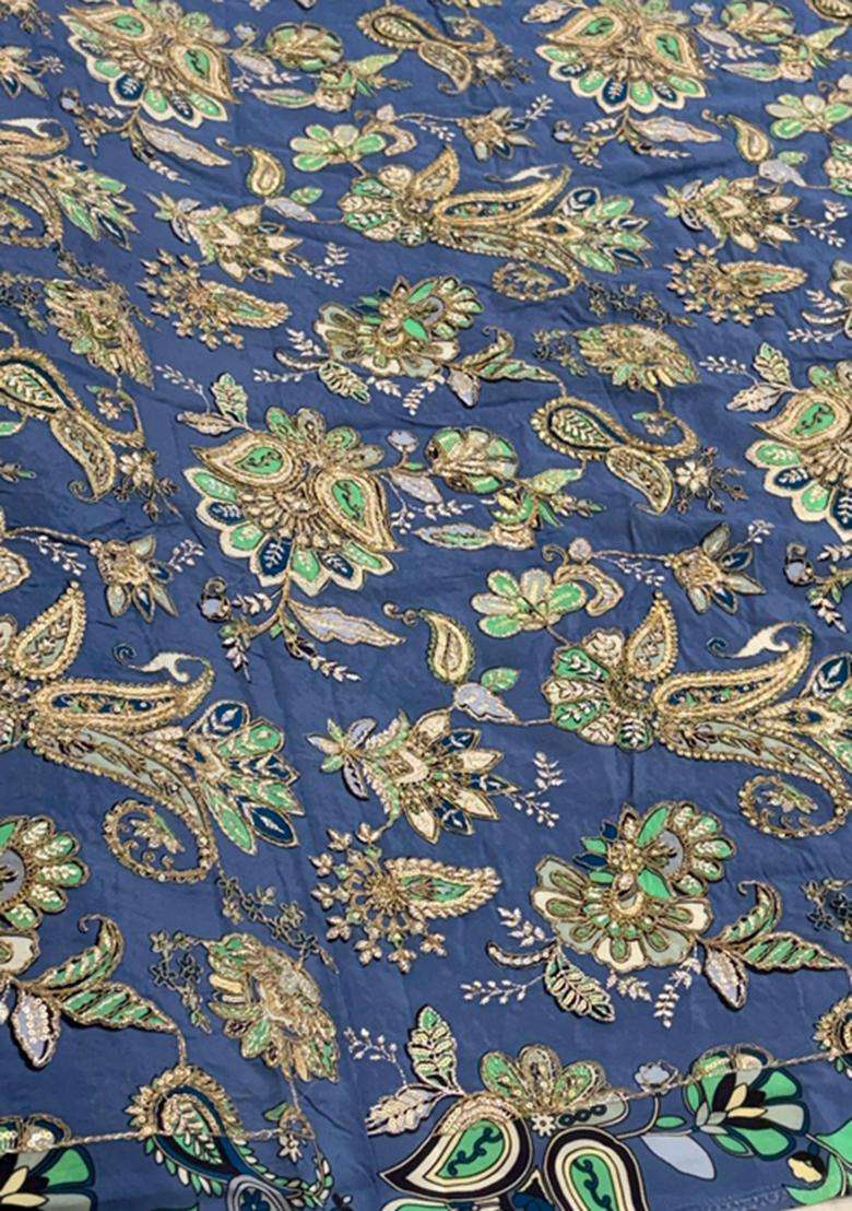 Midnight Blue Printed Crepe Kurta Set - Indya