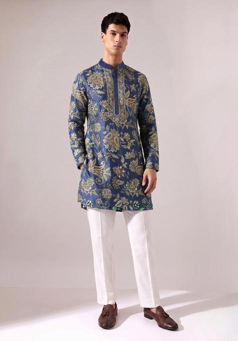 Midnight Blue Printed Crepe Kurta Set