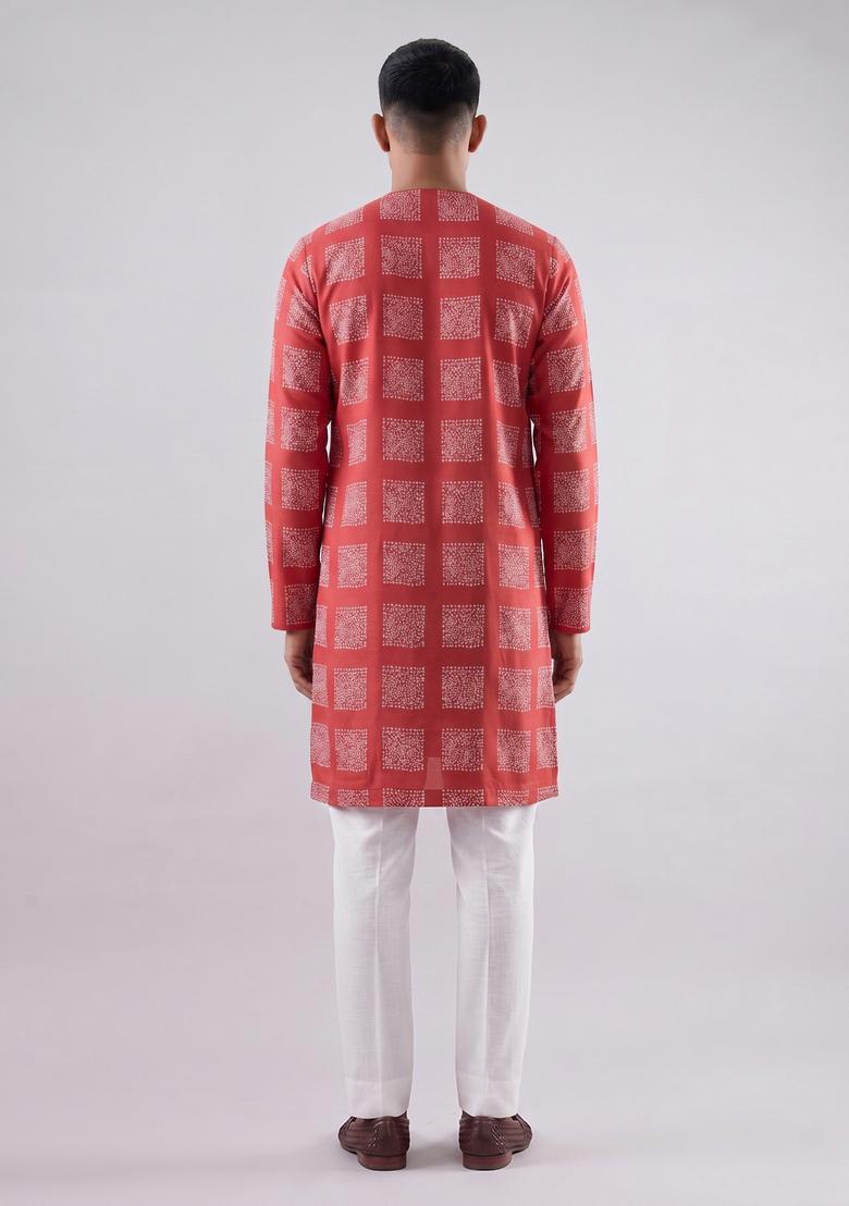 Crimson Red Printed Satin Kurta Set - Indya