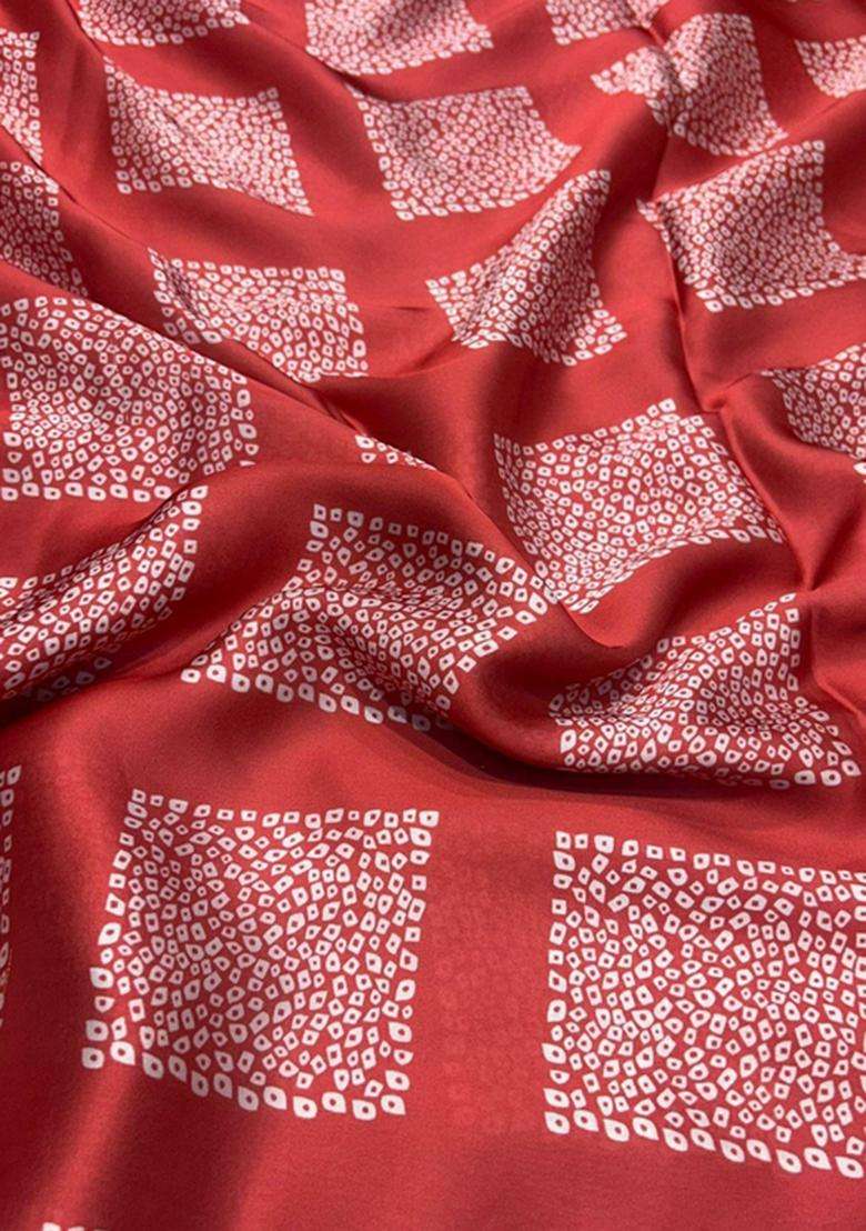 Crimson Red Printed Satin Kurta Set - Indya