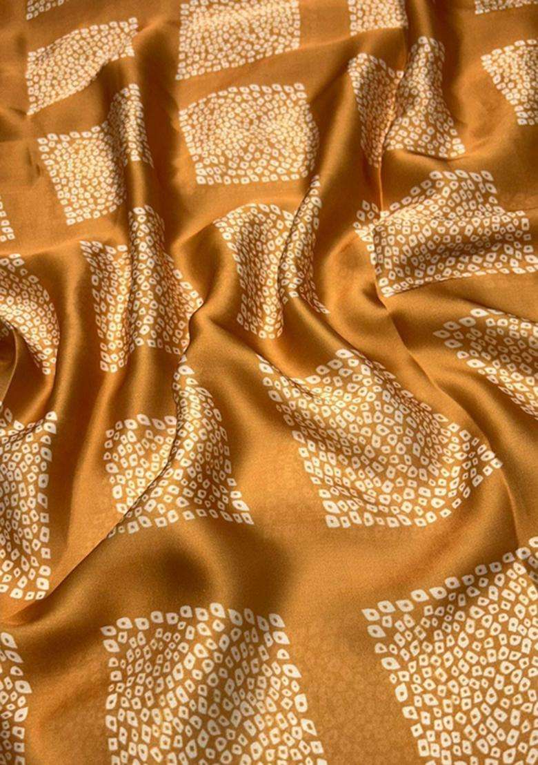 Mustard Printed Satin Kurta Set - Indya