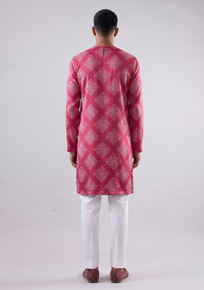 Magenta Printed Satin Kurta Set - Indya