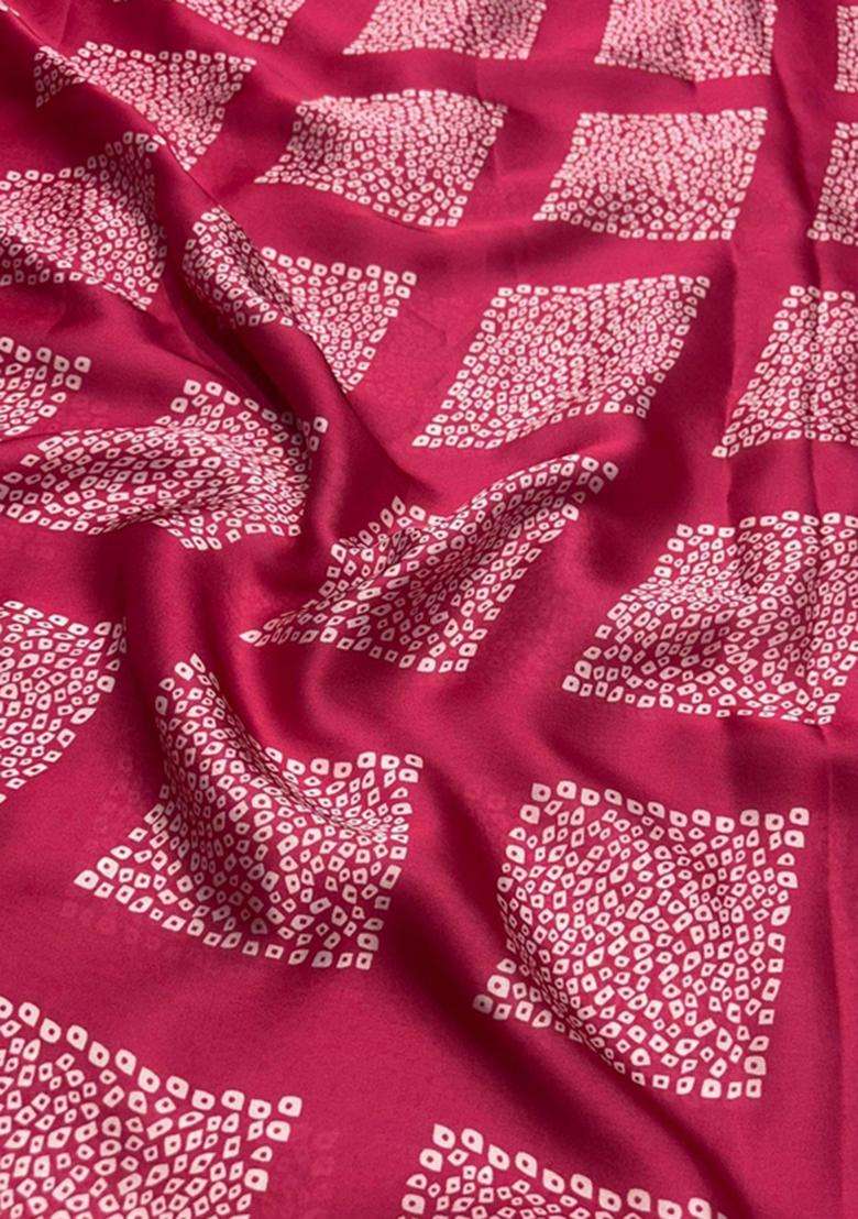 Magenta Printed Satin Kurta Set - Indya