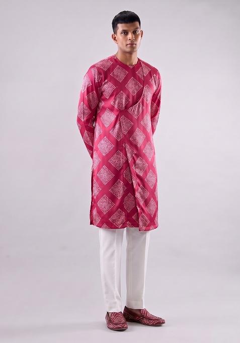 Magenta Printed Satin Kurta Set