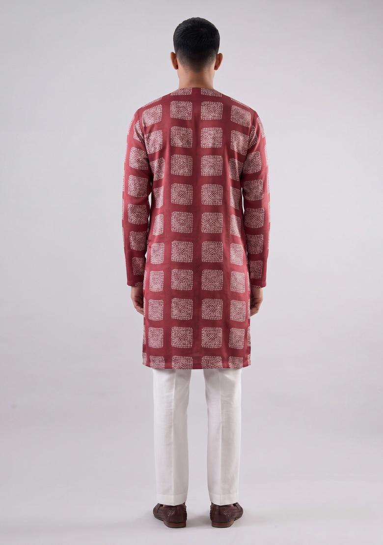 Deep Brown Printed Satin Kurta Set - Indya