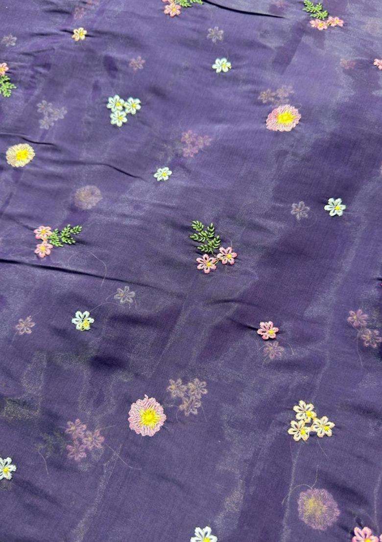 Purple Embroidered Chanderi Kurta Set - Indya
