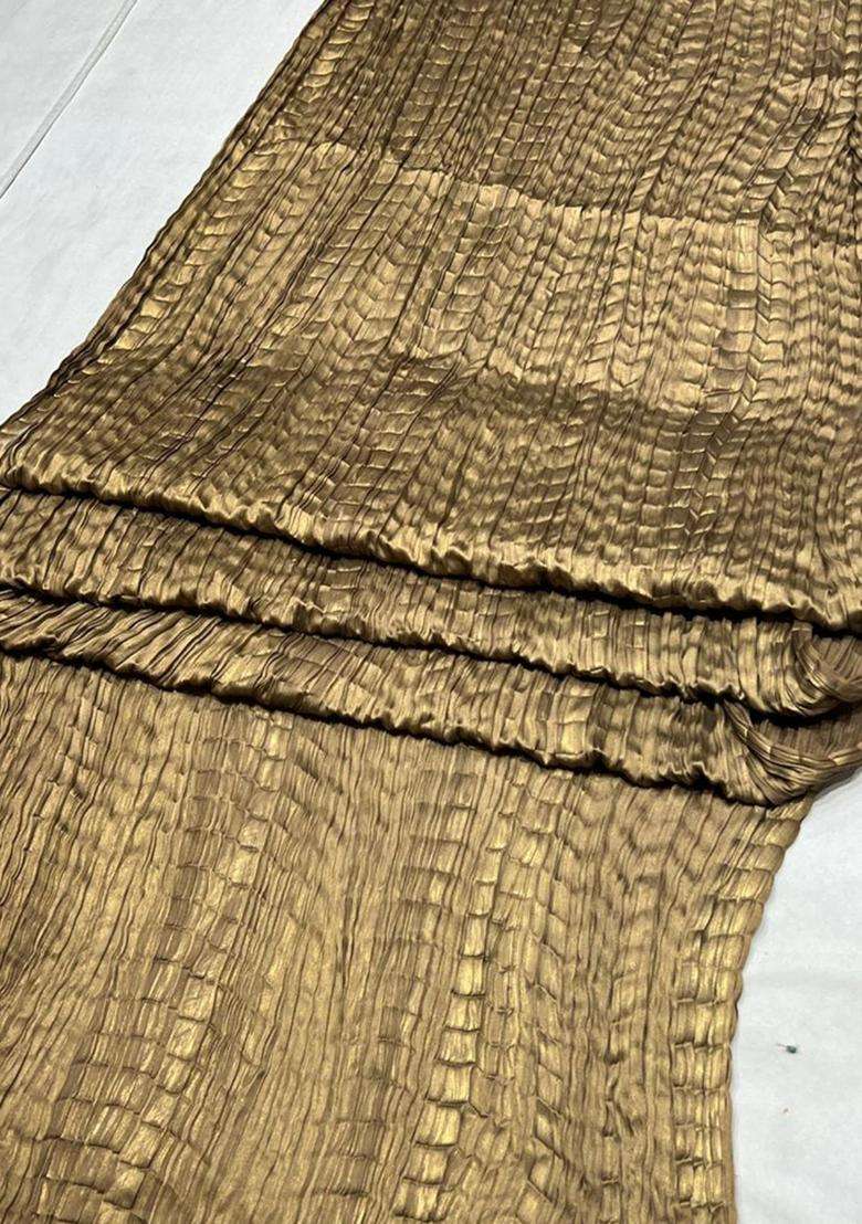 Brown Pleated Crushed Satin Kurta Set - Indya