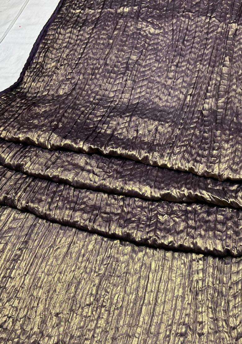 Wine Pleated Crushed Satin Kurta Set - Indya
