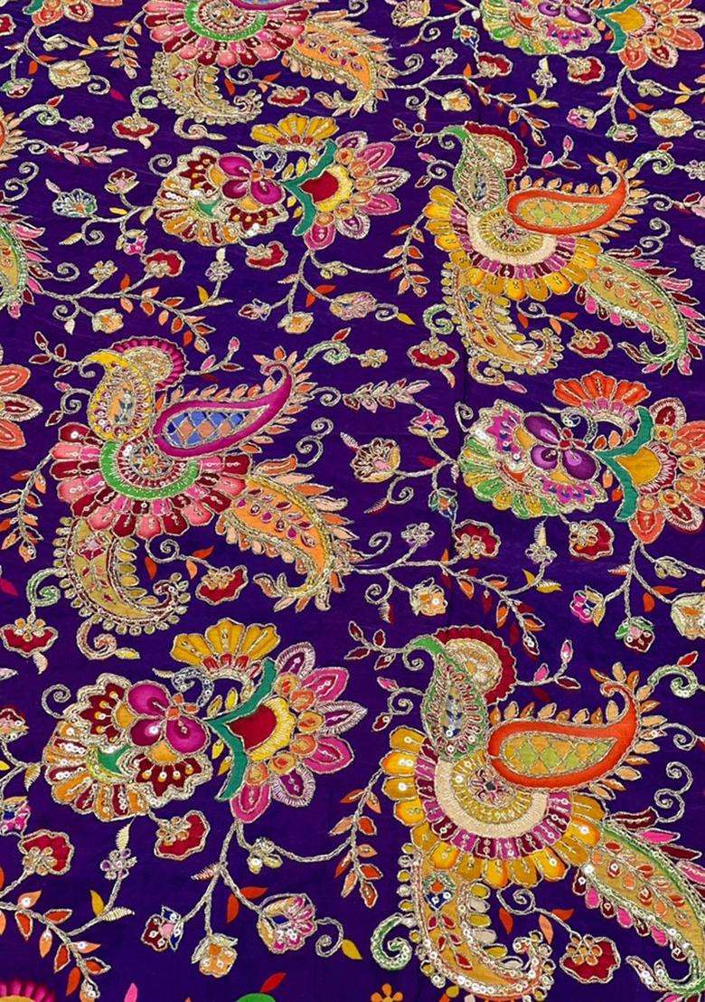 Purple Embroidered Crepe Kurta Set - Indya