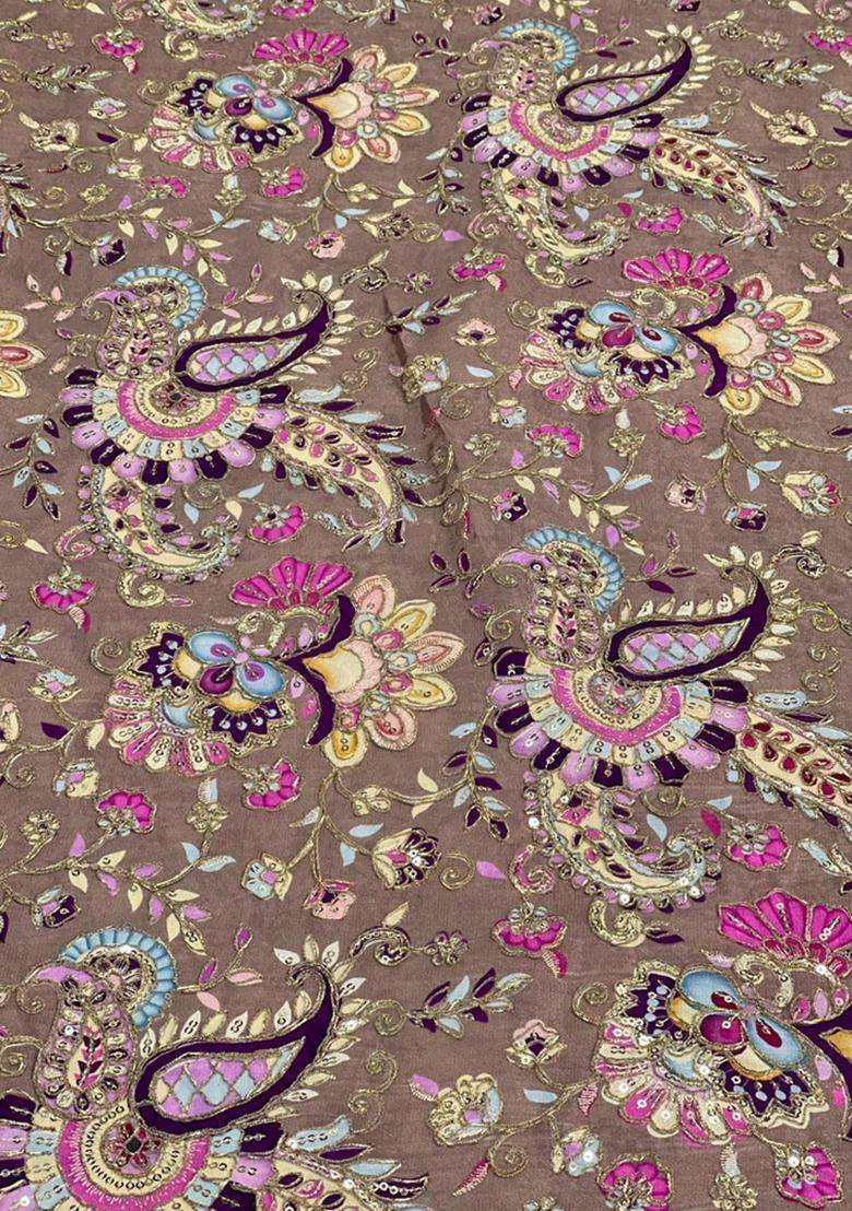 Brown Embroidered Crepe Kurta Set - Indya