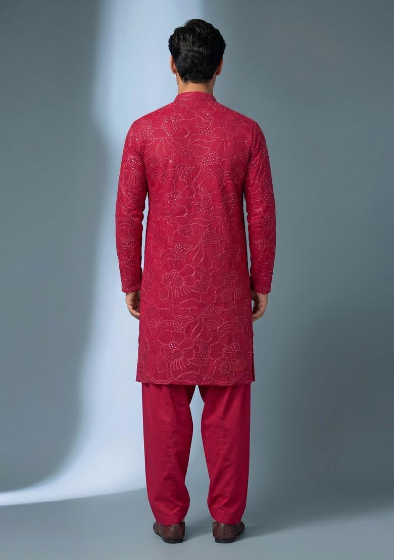 Magenta Mirror Work Viscose Kurta Set - Indya