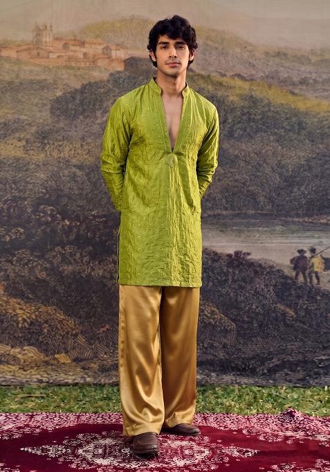 Green Solid Crepe Kurta Set