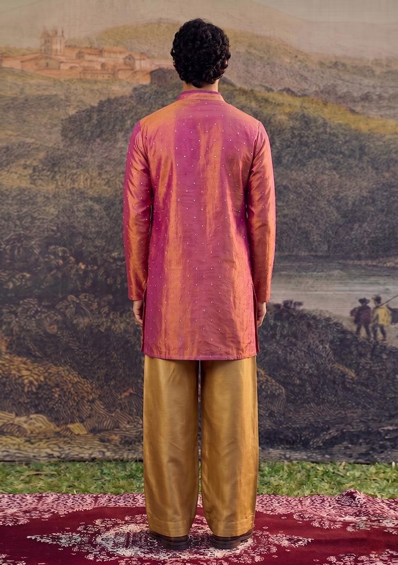 Magenta Embroidered Crepe Kurta Set - Indya
