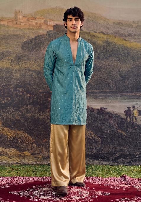 Deep Teal Solid Crepe Kurta Set