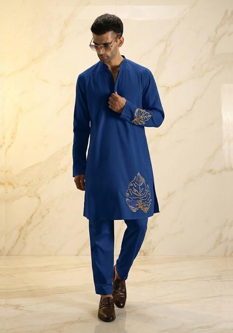 Navy Blue Embroidered Handwork Kurta Set