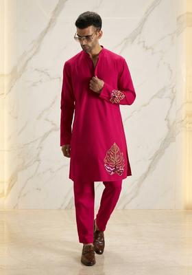 Pink Satin Handwork Kurta Set