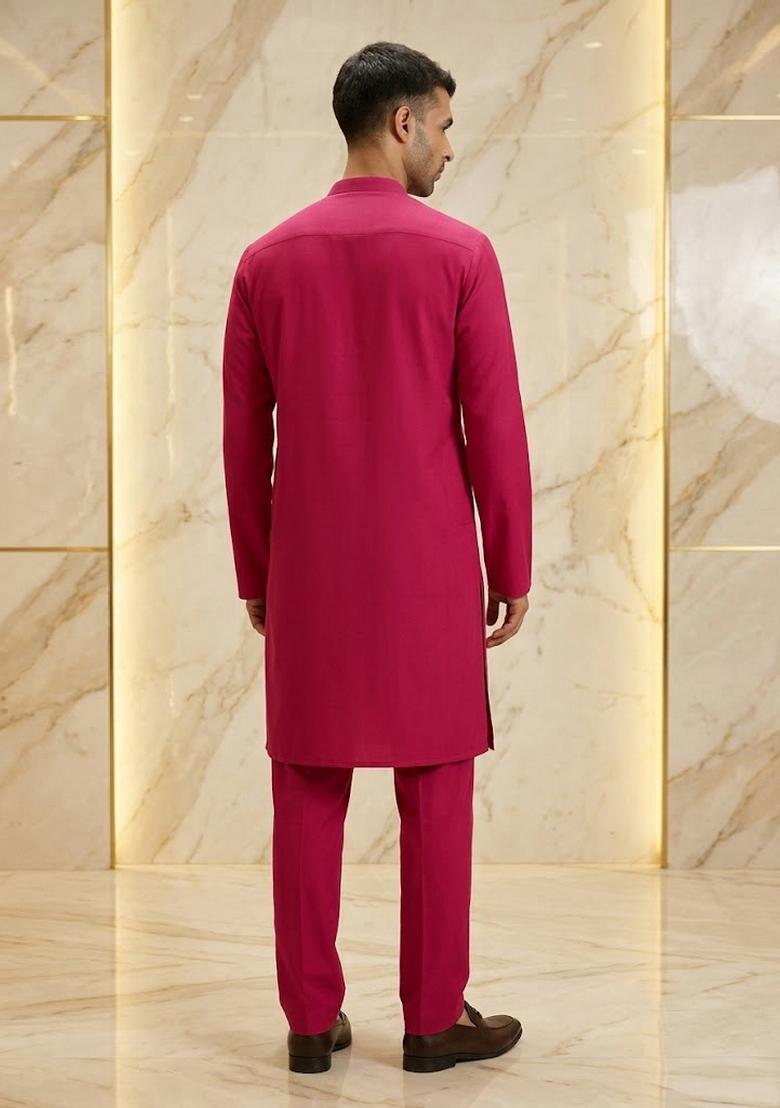 Pink Satin Handwork Kurta Set - Indya