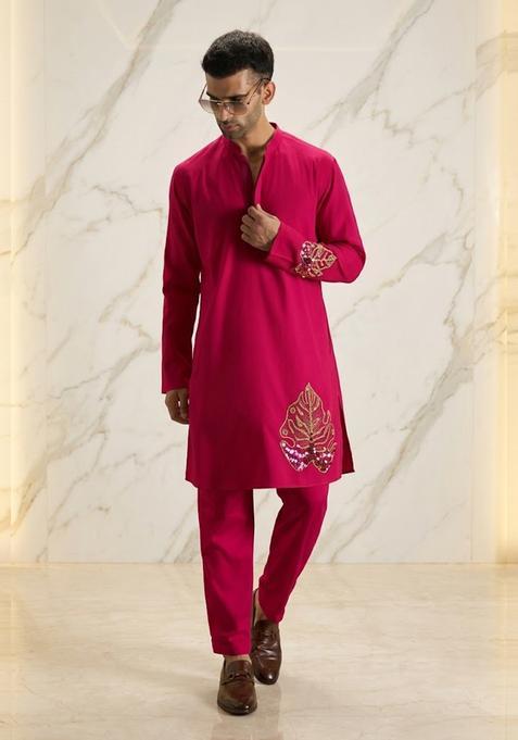 Pink Embroidered Handwork Kurta Set