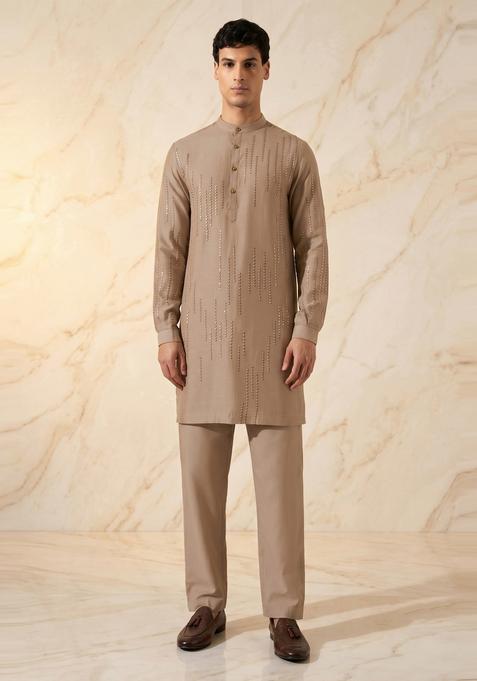 Beige Embroidered Handwork Kurta Set