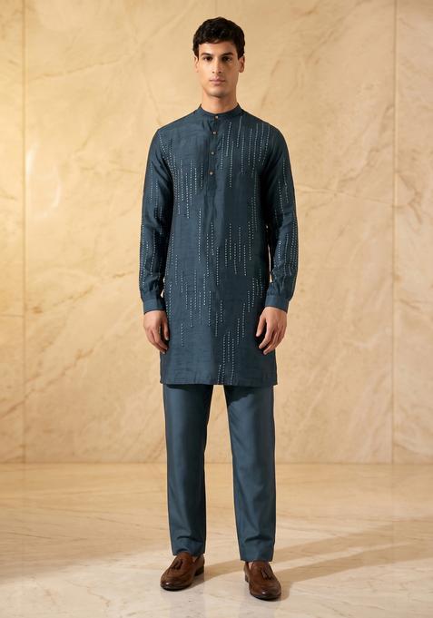 Dark Blue Embroidered Handwork Kurta Set