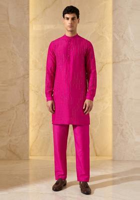 Magenta Silk Blend Handwork Kurta Set