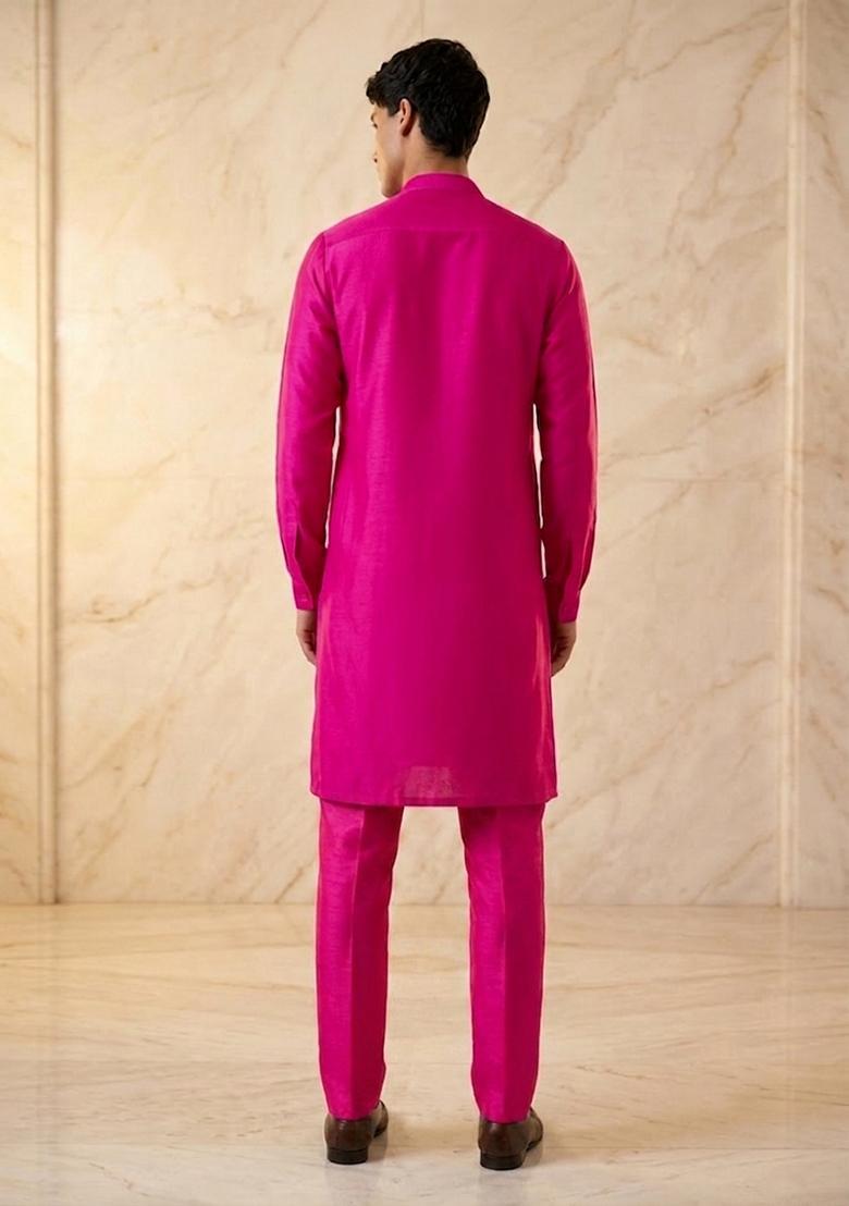 Magenta Silk Blend Handwork Kurta Set - Indya