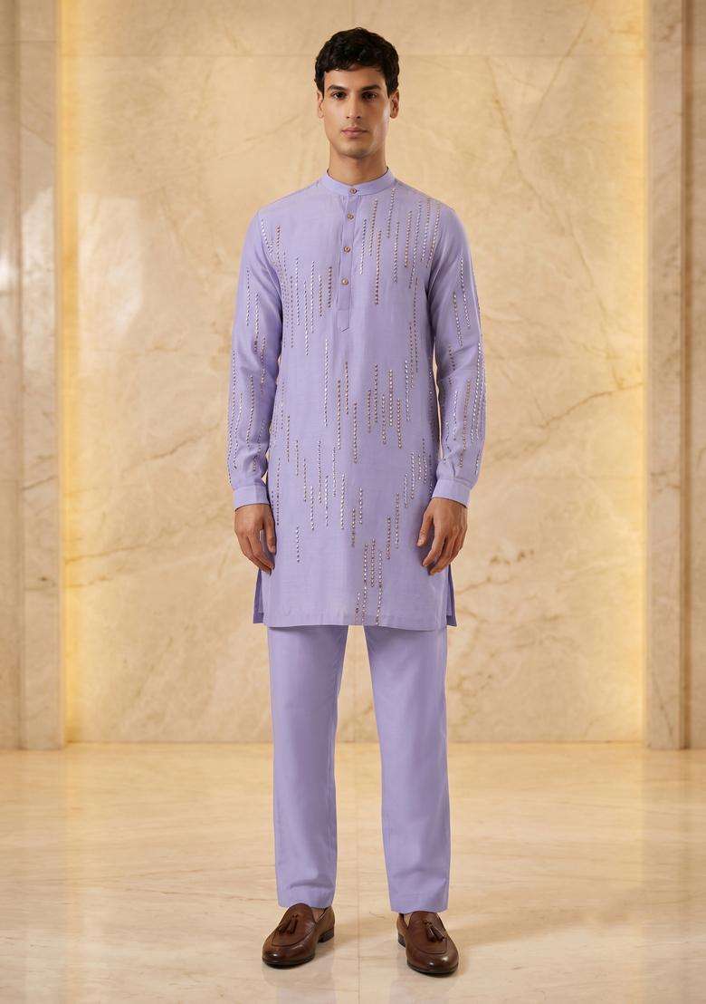 Lavender Silk Blend Handwork Kurta Set - Indya
