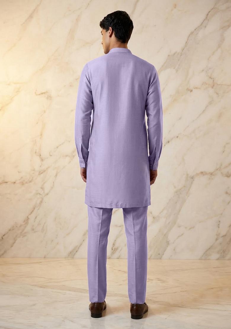 Lavender Silk Blend Handwork Kurta Set - Indya