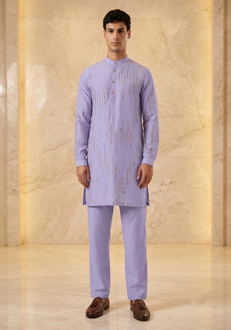 Lavender Embroidered Handwork Kurta Set