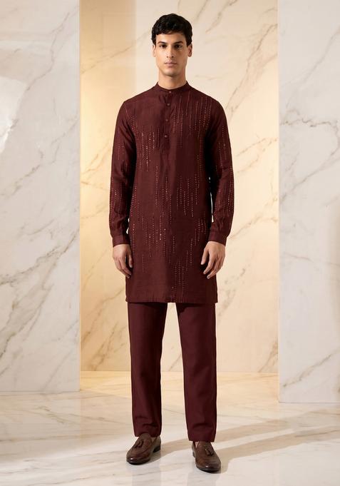 Maroon Embroidered Handwork Kurta Set