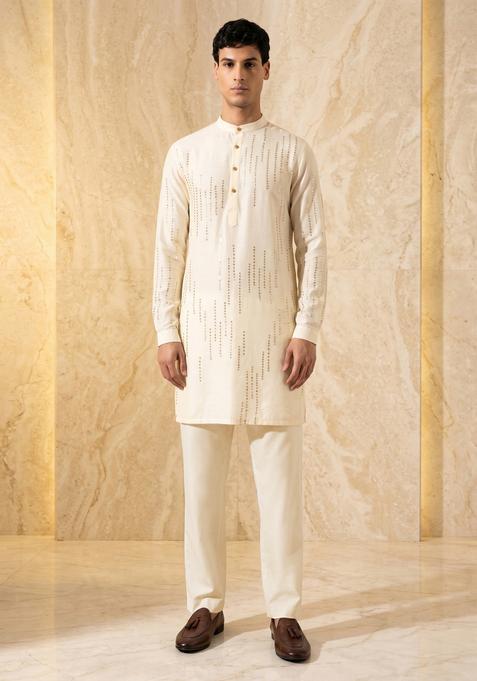White Embroidered Handwork Kurta Set