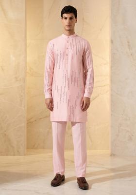 Light Pink Silk Blend Handwork Kurta Set