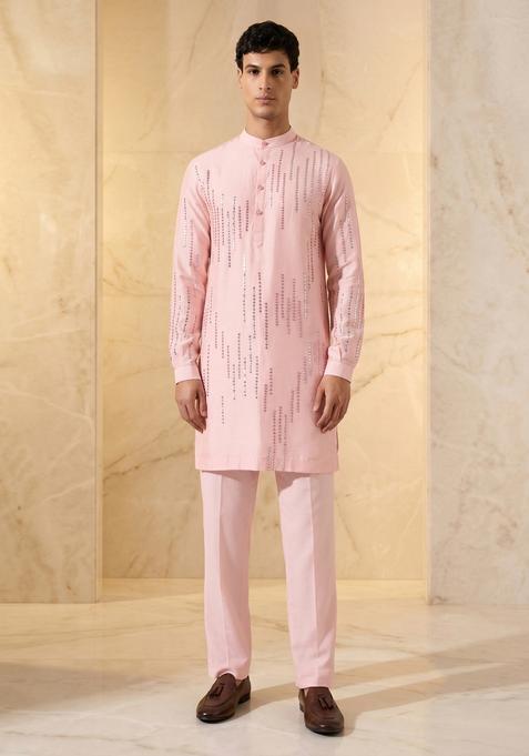 Light Pink Embroidered Handwork Kurta Set