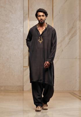 Black Satin Handwork Kurta Set