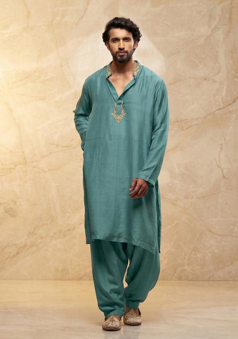 Pastel Blue Embroidered Handwork Kurta Set