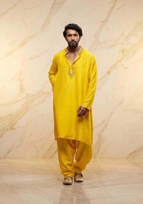 Yellow Embroidered Handwork Kurta Set