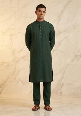 Forest Green Silk Blend Handwork Kurta Set