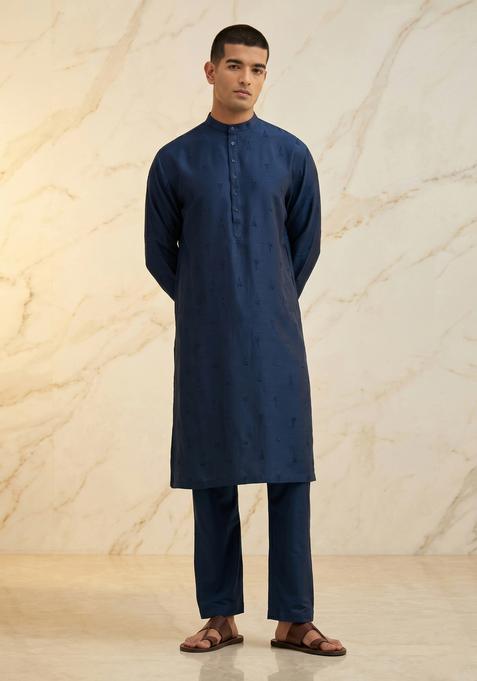 Navy Blue Embroidered Handwork Kurta Set