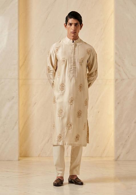 Beige Embroidered Handwork Kurta Set