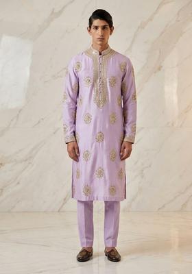 Lilac Satin Handwork Kurta Set